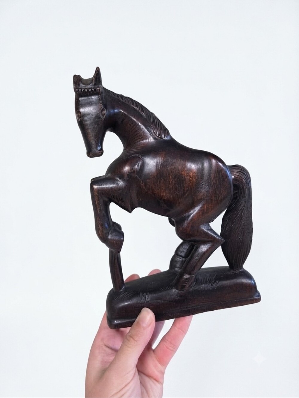 Vintage Hand Carved Solid Wood Rearing Horse Figurine Sculpture Folk Art Decor